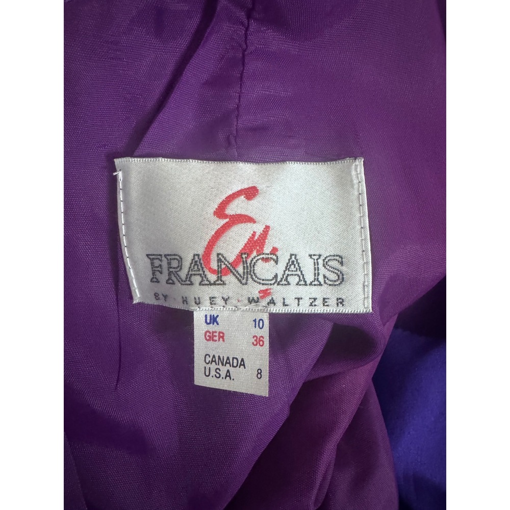 Vintage En Francais Huey Waltzer Purple Satin Cocktail Dress Pearl Detail Sz 8 - Picture 6 of 9